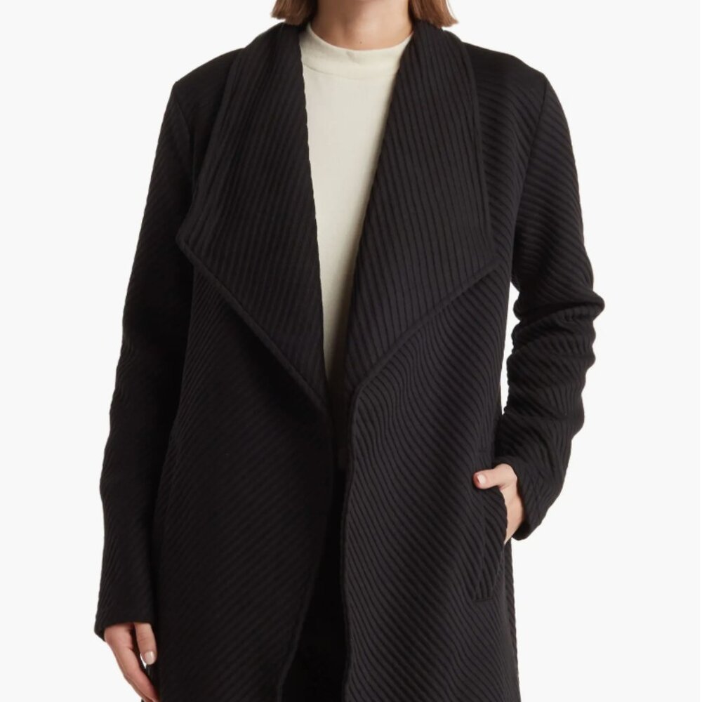 T Tahari Ottoman Waterfall Knit Topper, Black, Medium
